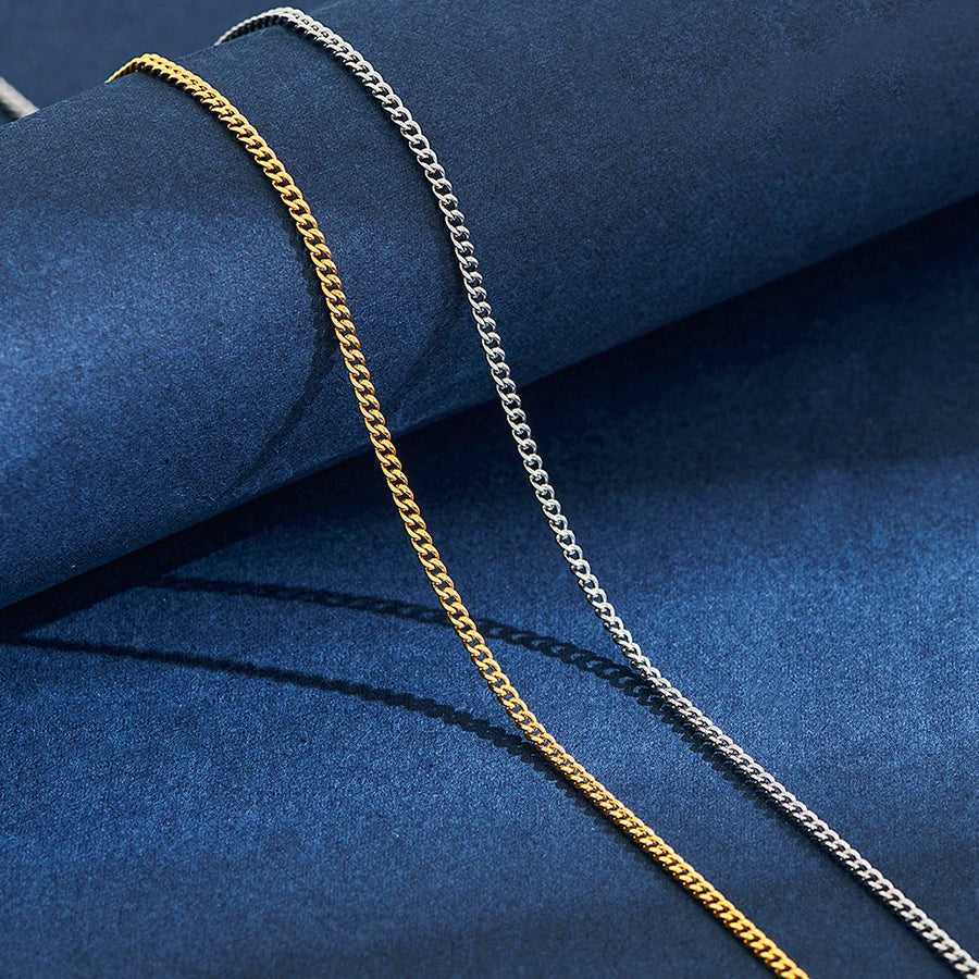 2mm Wide Stainless Steel Link Chain Necklace for Men and Women Silver Color and Gold Color Available Length 14"-30"