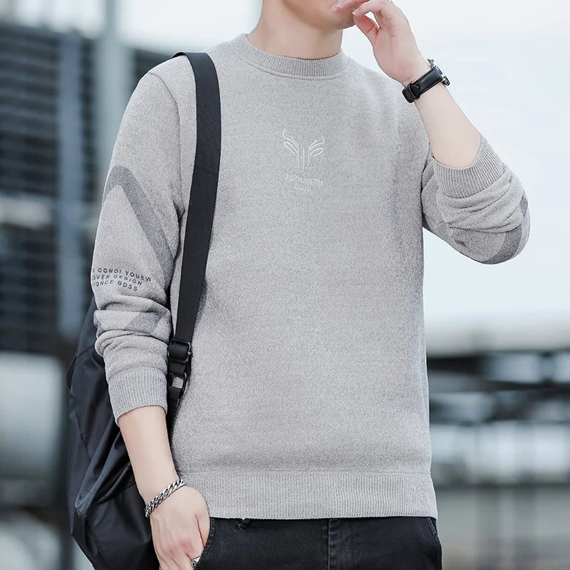New Mens Sweater Fashion Knitted Fleece Lined Pullover Men's Autumn Winter Clothes Elegant Luxury Brand Fashion Knitted Sweaters
