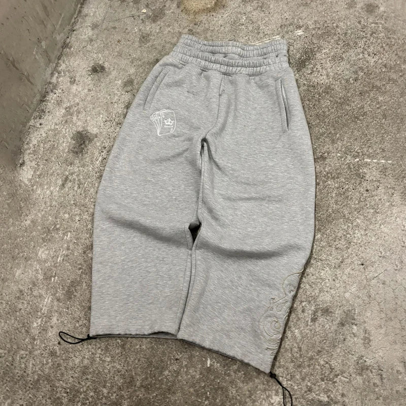 Y2K Double Waist Jogging Pants Poker Embroidery Pattern Sagging Pants Men Women Goth Hip Hop Streetwear Unisex Baggy Sweatpants