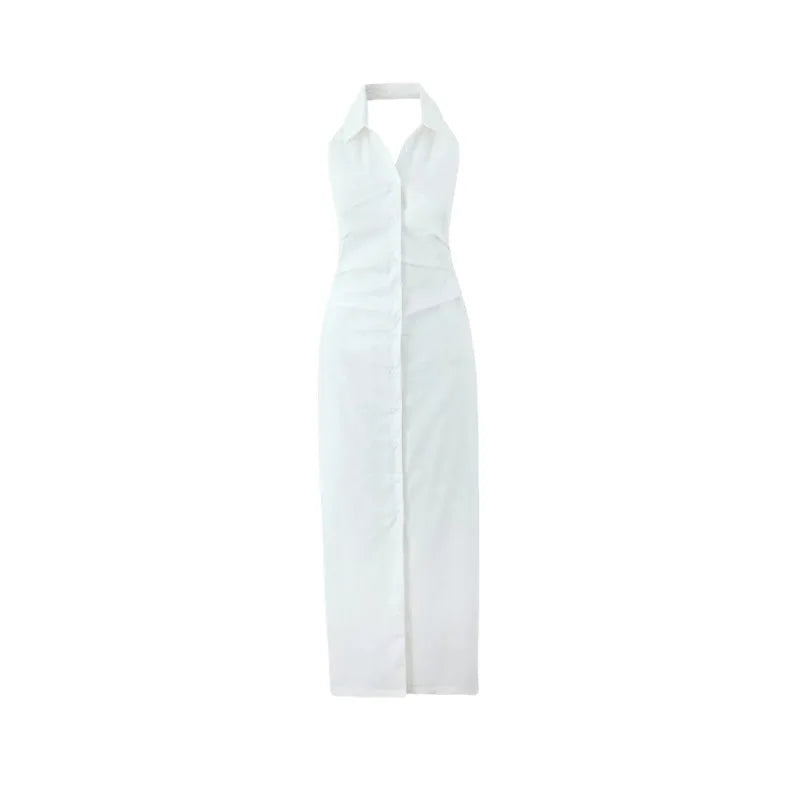 Women Button Up White Sleeveless The Ultimate Muse Collar Maxi Dress