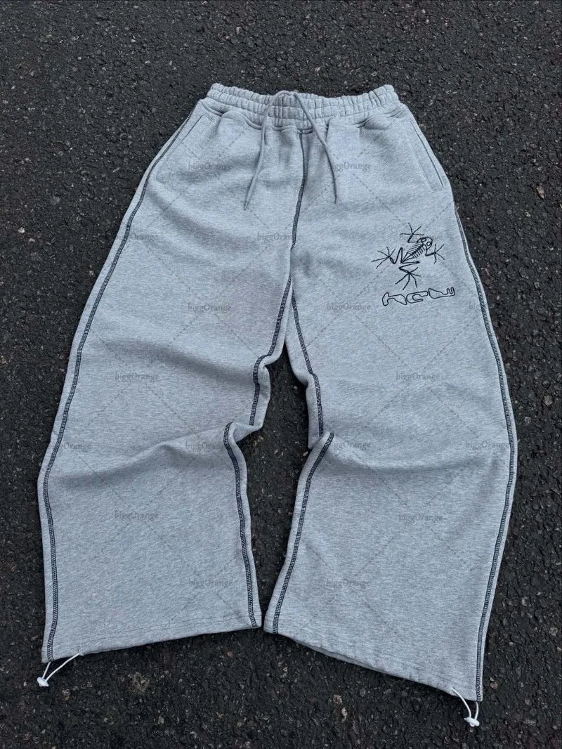 American New Hip-hop Retro Casual Loose Straight Wide-leg Pants Men Y2K Harajuku Fashion Streetwear Oversized Sweatpants Women