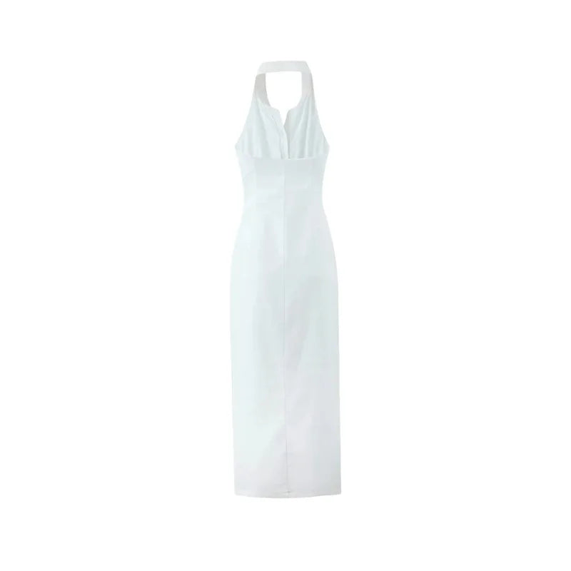 Women Button Up White Sleeveless The Ultimate Muse Collar Maxi Dress