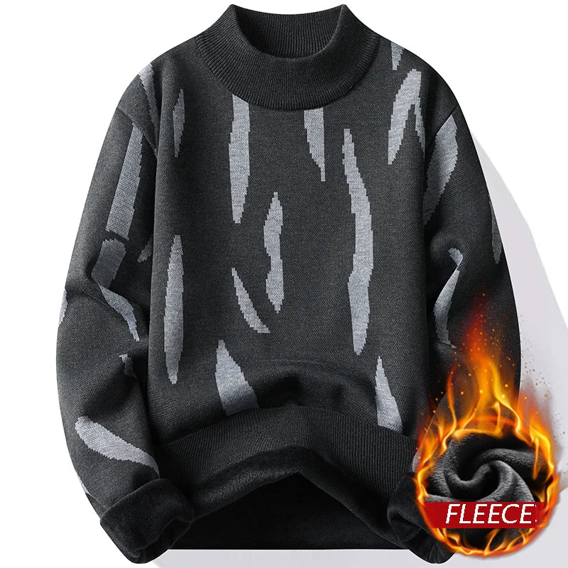 New Mens Sweater Fashion Knitted Fleece Lined Pullover Men's Autumn Winter Clothes Elegant Luxury Brand Fashion Knitted Sweaters