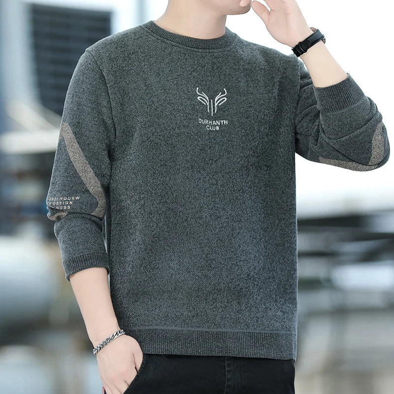 New Mens Sweater Fashion Knitted Fleece Lined Pullover Men's Autumn Winter Clothes Elegant Luxury Brand Fashion Knitted Sweaters