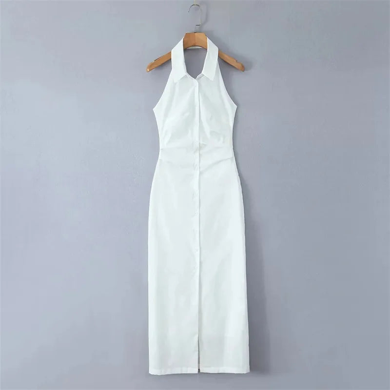 Women Button Up White Sleeveless The Ultimate Muse Collar Maxi Dress