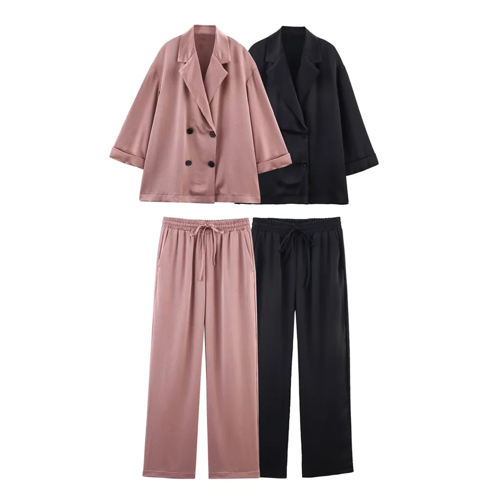 UNIZERA women's wrinkle effect suit jacket long pants lapel button pocket decoration spring/summer new casual women's clothing