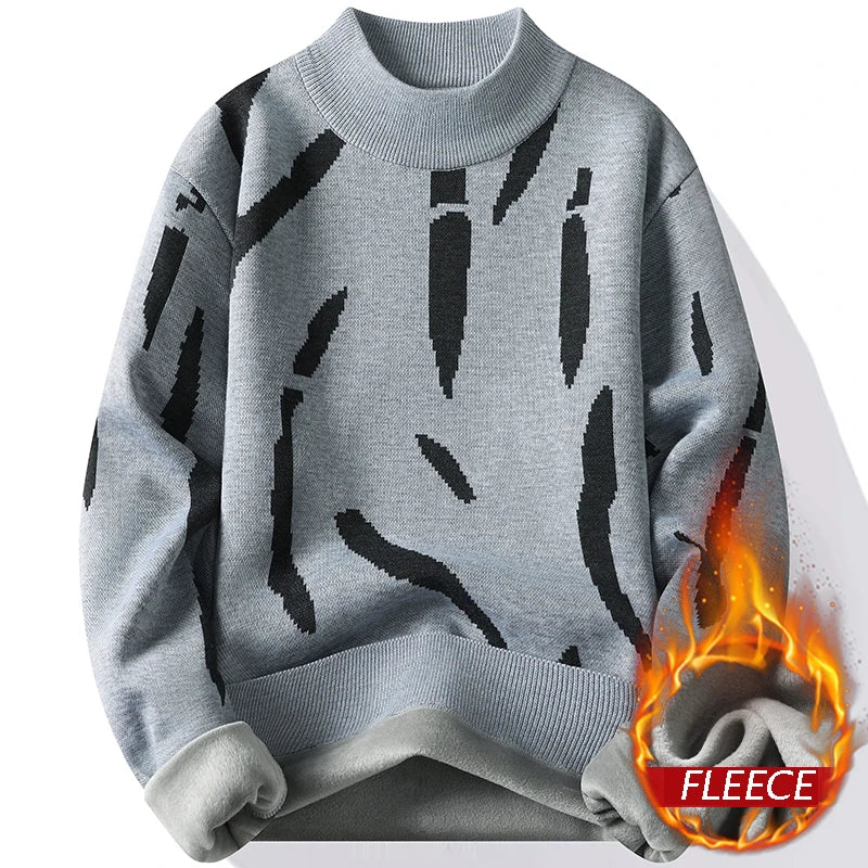 New Mens Sweater Fashion Knitted Fleece Lined Pullover Men's Autumn Winter Clothes Elegant Luxury Brand Fashion Knitted Sweaters