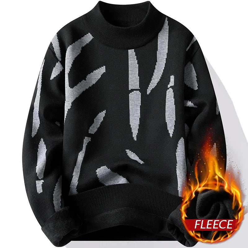 New Mens Sweater Fashion Knitted Fleece Lined Pullover Men's Autumn Winter Clothes Elegant Luxury Brand Fashion Knitted Sweaters