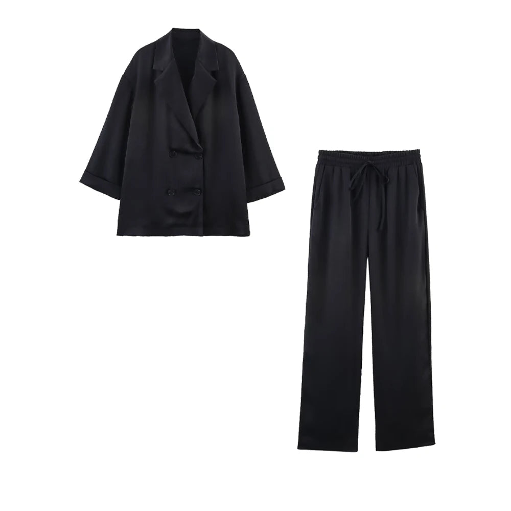 UNIZERA women's wrinkle effect suit jacket long pants lapel button pocket decoration spring/summer new casual women's clothing