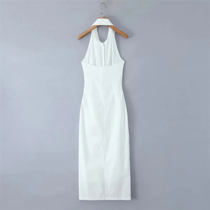 Women Button Up White Sleeveless The Ultimate Muse Collar Maxi Dress