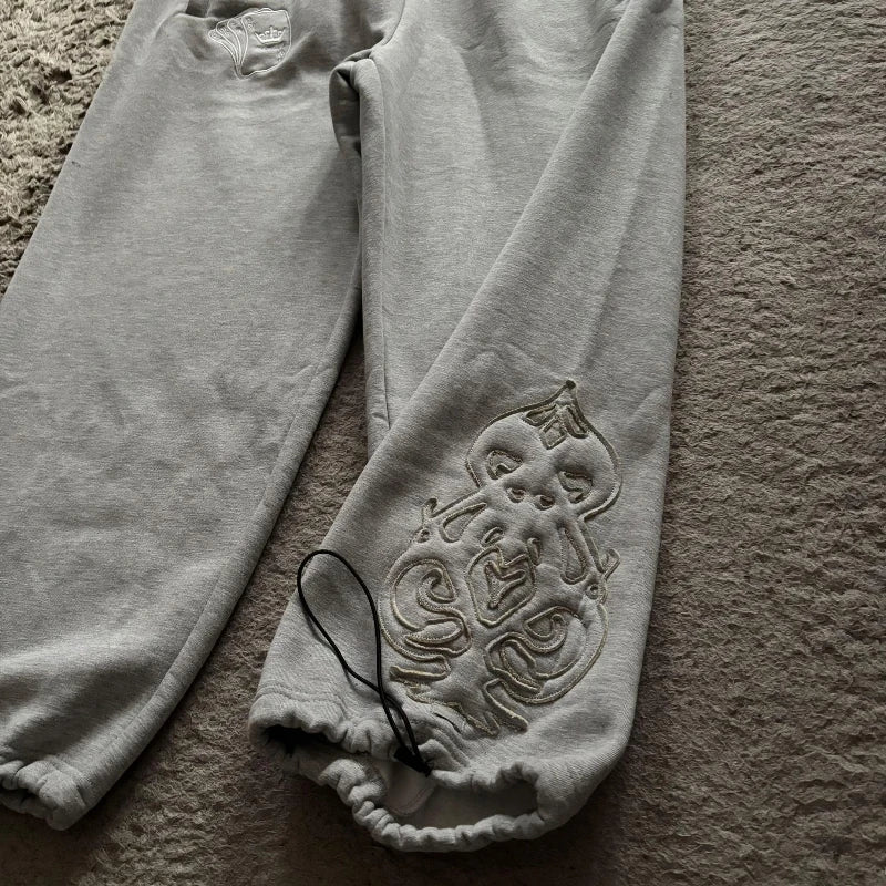 Y2K Double Waist Jogging Pants Poker Embroidery Pattern Sagging Pants Men Women Goth Hip Hop Streetwear Unisex Baggy Sweatpants