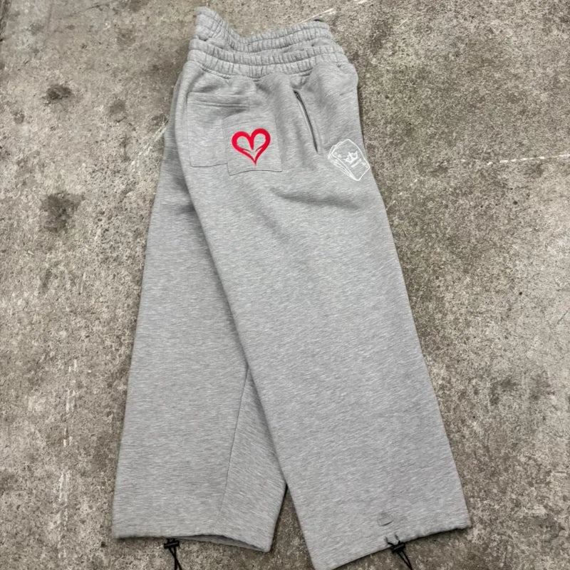 Y2K Double Waist Jogging Pants Poker Embroidery Pattern Sagging Pants Men Women Goth Hip Hop Streetwear Unisex Baggy Sweatpants