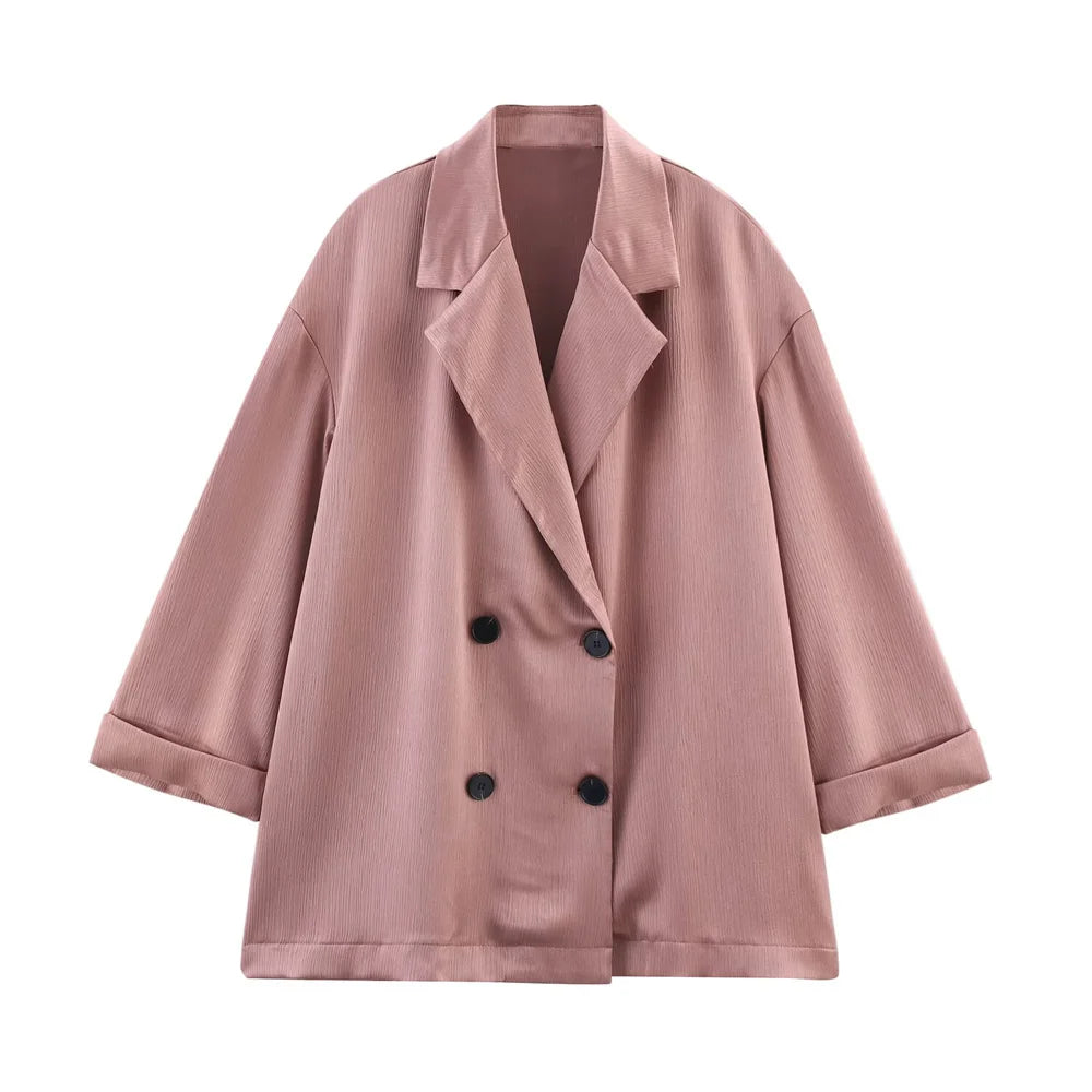 UNIZERA women's wrinkle effect suit jacket long pants lapel button pocket decoration spring/summer new casual women's clothing