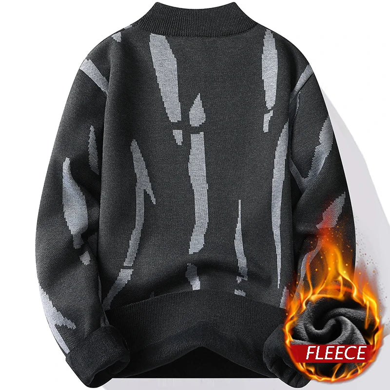 New Mens Sweater Fashion Knitted Fleece Lined Pullover Men's Autumn Winter Clothes Elegant Luxury Brand Fashion Knitted Sweaters