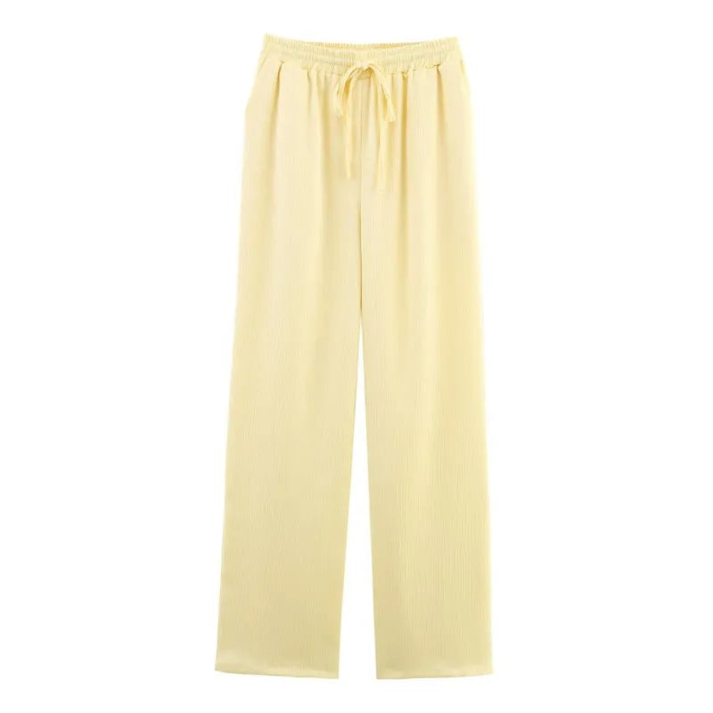 Women High Waist Pants Set Spring 2 Piece Double-Breasted Satin Blazers Two Piece Lace Up Creased-Effect Trousers Women Outfit