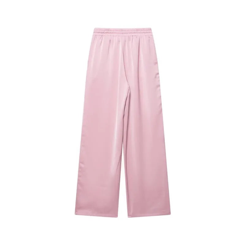 Women High Waist Pants Set Spring 2 Piece Double-Breasted Satin Blazers Two Piece Lace Up Creased-Effect Trousers Women Outfit
