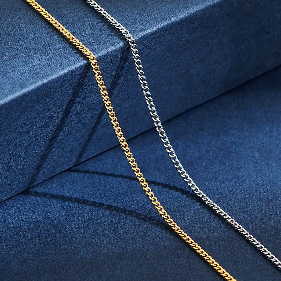 2mm Wide Stainless Steel Link Chain Necklace for Men and Women Silver Color and Gold Color Available Length 14"-30"