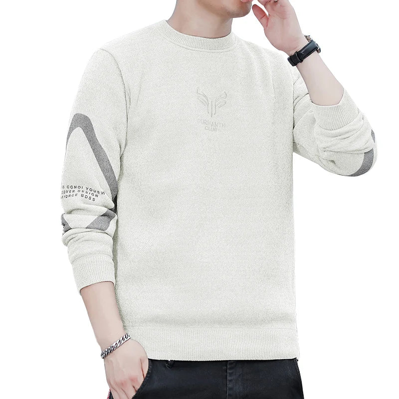 New Mens Sweater Fashion Knitted Fleece Lined Pullover Men's Autumn Winter Clothes Elegant Luxury Brand Fashion Knitted Sweaters