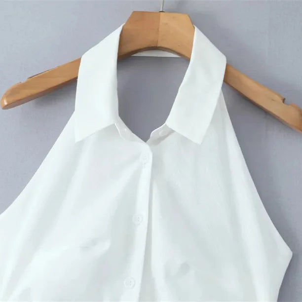 Women Button Up White Sleeveless The Ultimate Muse Collar Maxi Dress
